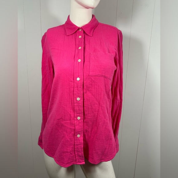 J. Crew Factory Tops - J Crew Shirt Womens Sz XS Classic Button Front Pocket Crinkle Cotton Re-Imagined